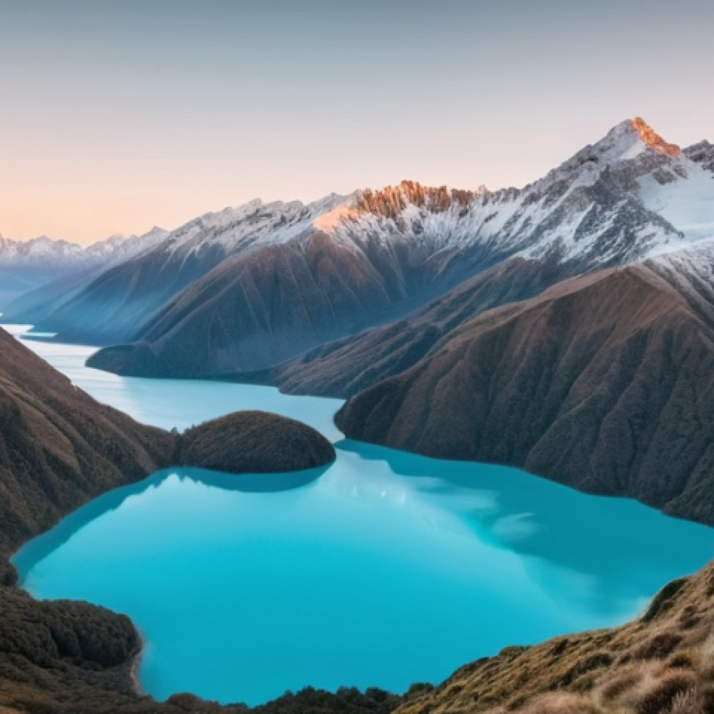 뉴질랜드에서 저렴하게 여행하는 방법 - **Prompt: "A breathtaking panoramic view of a New Zealand national park at sunrise. A lone, fully cl...