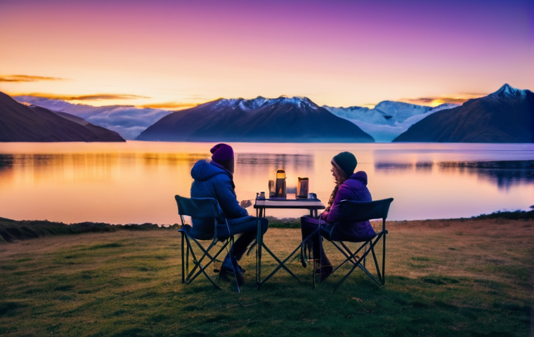 뉴질랜드에서 저렴하게 여행하는 방법 - **Prompt: "A breathtaking panoramic view of a New Zealand national park at sunrise. A lone, fully cl...