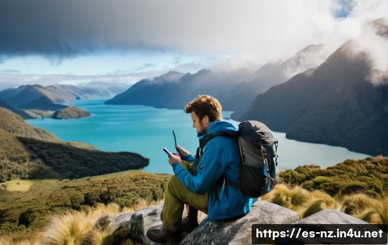 뉴질랜드에서 보험 가입 시 주의사항 - **Prompt:** A young man, dressed in practical hiking gear including sturdy boots, cargo pants, and a...