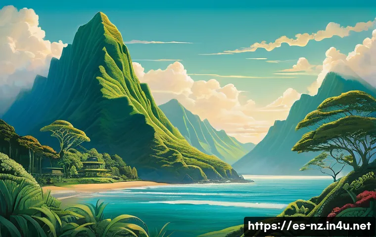 뉴질랜드 마오리족 역사와 전통 - A serene scene depicting Papatūānuku, the Earth Mother, and Ranginui, the Sky Father, symbolized as ...