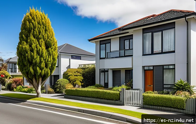 뉴질랜드에서 집을 살 때 고려할 점 - A modern New Zealand suburban neighborhood scene during daytime, showcasing a variety of detached ho...